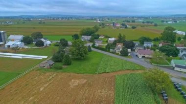Mısır tarlalarının ve ekinlerin güzel bir yaz gününde Renk Toprakları ile birlikte havadan seyyar görüntüsü