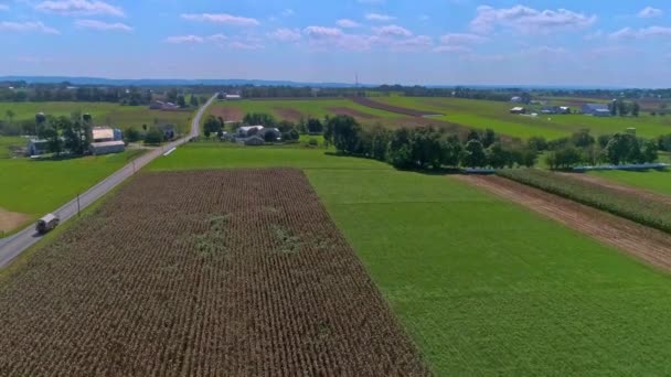 Eine Luftaufnahme Des Ländlichen Amerikas Von Amish Farmlands Mit Amischen — Stockvideo
