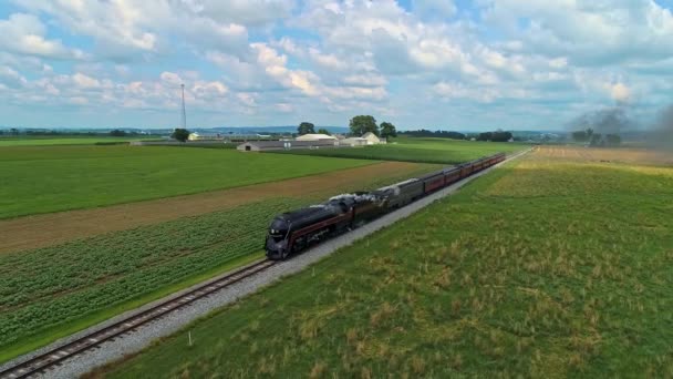 Ronks Pennsylvania July 2021 Aerial View Antique Steam Passenger Train — стокове відео