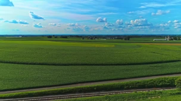 Uma Vista Aérea 360 Amish Farm Pousa Dia Ensolarado Verão — Vídeo de Stock
