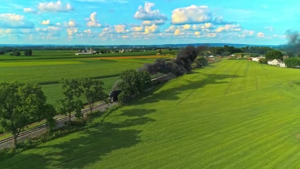 Ronks Pennsylvania July 2021 Aerial View Antique Steam Passenger Train — Stock Video