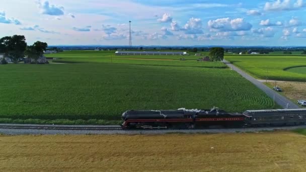Ronks Pennsylvania July 2021 Aerial Parallel View Antique Steam Passenger — Stock Video
