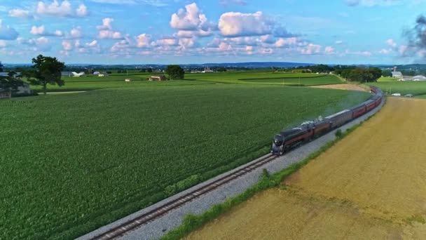 Ronks Pennsylvania July 2021 Aerial View Antique Steam Passenger Train — Αρχείο Βίντεο