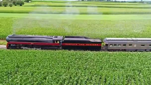 Ronks Pennsylvanie Juillet 2021 Vue Aérienne Parallèle Train Voyageurs Vapeur — Video