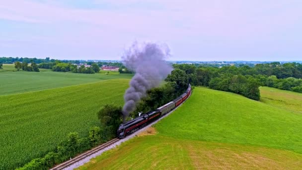 Ronks Pennsylvania July 2021 Aerial View Antique Steam Passenger Train — Αρχείο Βίντεο