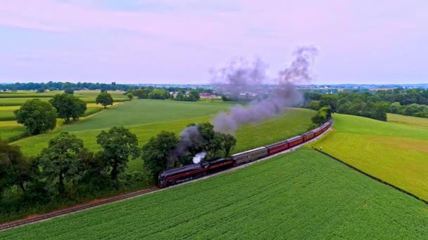 Ronks Pennsylvania July 2021 Aerial View Antique Steam Passenger Train — Αρχείο Βίντεο
