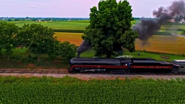Ronks Pennsylvania Juli 2021 Antenn Parallell Över Antik Ångpassagerare Tåg — Stockvideo