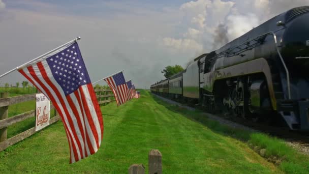Ronks Pennsylvania Agosto 2021 Una Vista Una Línea Banderas Estadounidenses — Vídeos de Stock