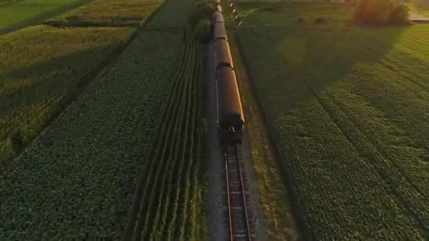 Vue Aérienne Derrière Train Vue Train Vapeur Passant Travers Des — Video