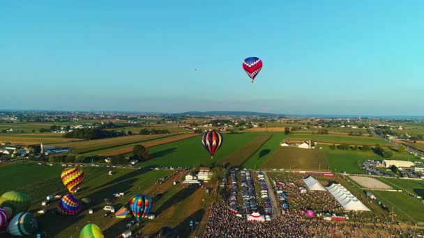 Drone View Multiple Hot Air Balloons Floating Sky Balloon Festival — Wideo stockowe