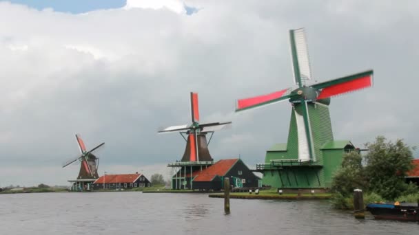 Moinhos de vento holandeses perto de Amesterdão — Vídeo de Stock