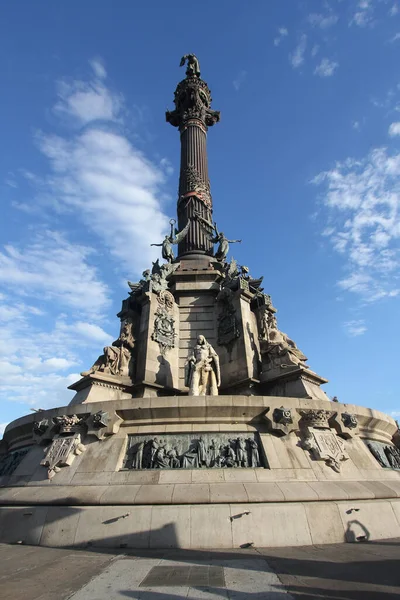 Columna Con Estatua Colón Final Rambla Puerto Barcelona España — Foto de Stock