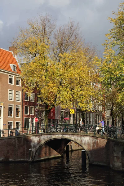 Ámsterdam Países Bajos Noviembre 2016 Gente Camina Través Puente Sobre —  Fotos de Stock