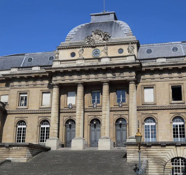 Facade of the Palais de Justice, or Court of Justice, in Paris, France