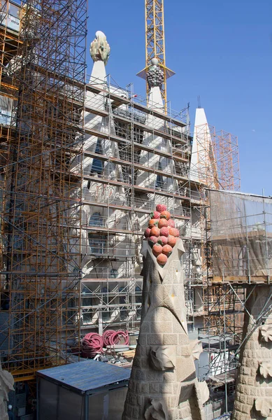 Detalhe Catedral Sagrada Família Construção Como Visto Torre — Fotografia de Stock