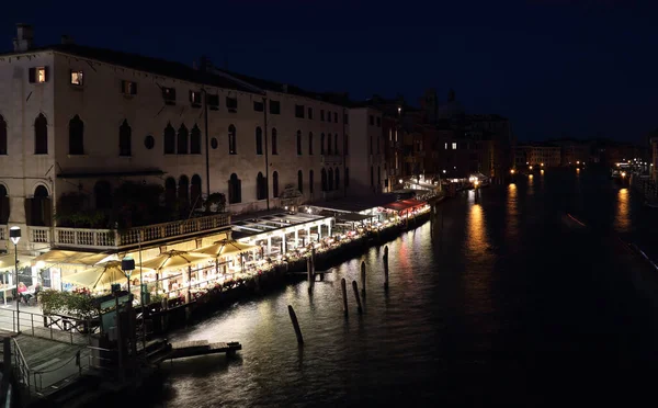 Venedig Italien Oktober 2018 Beleuchtete Restaurants Der Nacht Canal Grande — Stockfoto