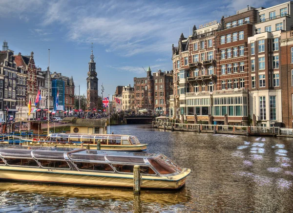 Amsterdam Netherlands October 2019 Tour Boats Canal Historical Buildings Grey — Stock Photo, Image