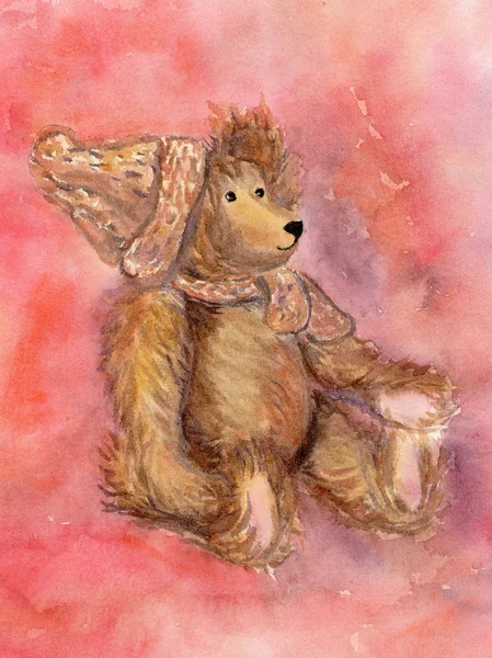 Urso de pelúcia em boné e cachecol — Fotografia de Stock