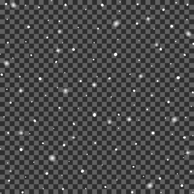 Düşen kar ışıkları ve parıldayan minimalist doku. Şeffaf arkaplanda parlayan Noel karları.