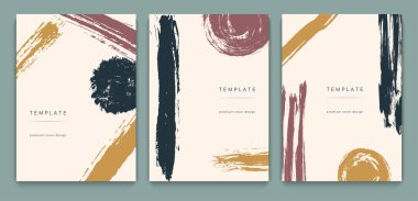 El boyası dokular ve fırça darbeleriyle soyut resim posterleri. Kartlar, afişler, kitaplar, kataloglar, dergiler için modern kapak tasarımı.
