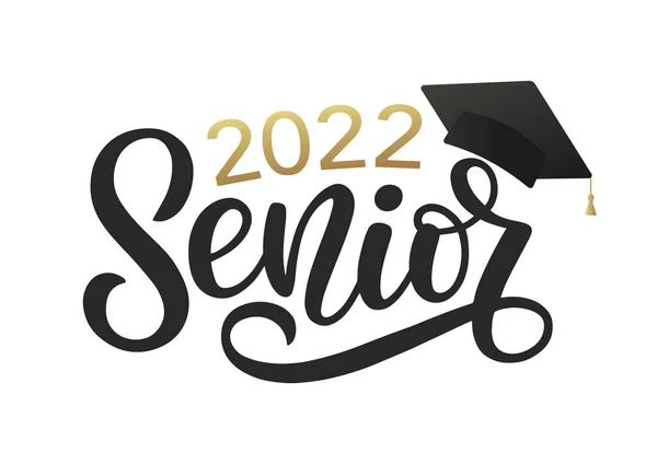 Senior 2022 Typografie-Logo. Handskizzierte Schriftzüge für Grußkarten, Einladungen. Abschlussentwurf für Gratulationsveranstaltung. — Stockvektor