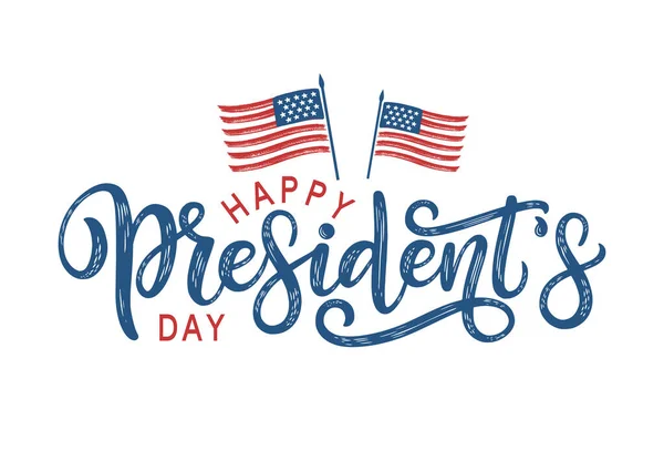 Happy Presidents Day lettering dihiasi dengan bendera Amerika. Tipografi Presiden sebagai poster, spanduk, kartu pos, undangan atau promo sign. - Stok Vektor