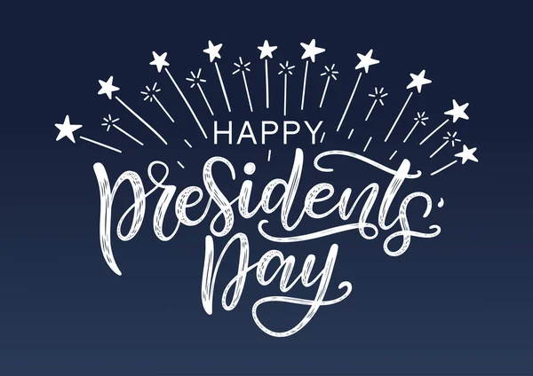 Happy Presidents αφίσα τυπογραφία ημέρα διακοσμημένα με πυροτεχνήματα και αστέρια. Σύγχρονη καλλιγραφία πινέλου ως ευχετήρια κάρτα, καρτ ποστάλ, πανό, αφίσα, ετικέτα. — Διανυσματικό Αρχείο