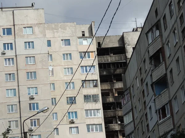 Distretto Ucraino Della Città Kharkov Saltovka Che Sofferto Dopo Bombardamento — Foto Stock