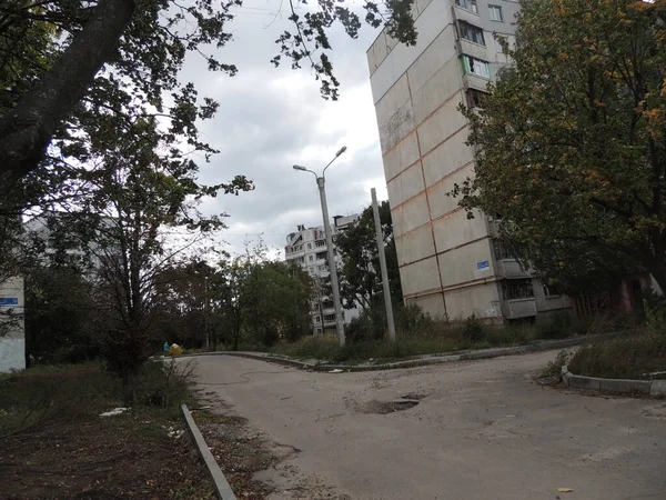 District Ukrainien Ville Kharkov Saltovka Qui Souffert Après Bombardement Guerre — Photo