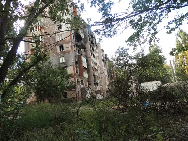 Distrito Ucraniano Ciudad Jarkov Saltovka Que Sufrió Después Los Bombardeos — Foto de Stock