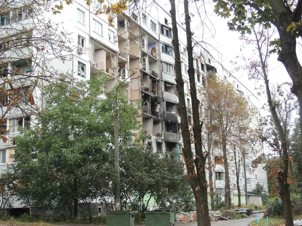 Distretto Ucraino Della Città Kharkov Saltovka Che Sofferto Dopo Bombardamento — Foto Stock