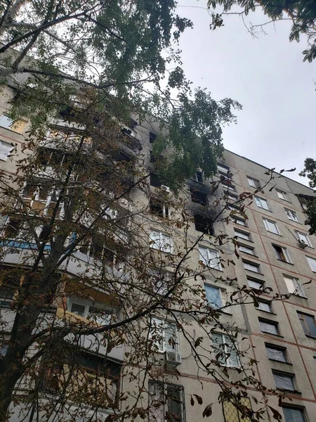 Det Ukrainska Distriktet Staden Charkov Saltovka Som Drabbades Efter Skottlossning — Stockfoto