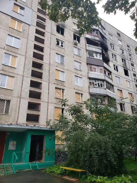Distrito Ucraniano Ciudad Jarkov Saltovka Que Sufrió Después Los Bombardeos —  Fotos de Stock