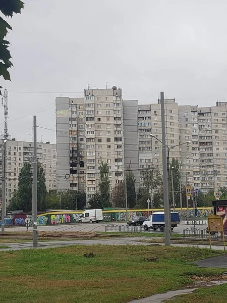 Distrito Ucraniano Cidade Kharkov Saltovka Que Sofreu Depois Descascar Guerra — Fotografia de Stock