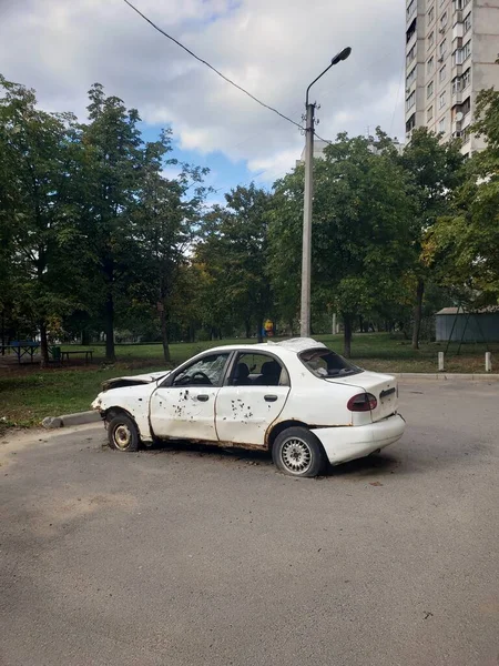 Український Район Міста Харкова Який Постраждав Після Обстрілу Росією Перші — стокове фото