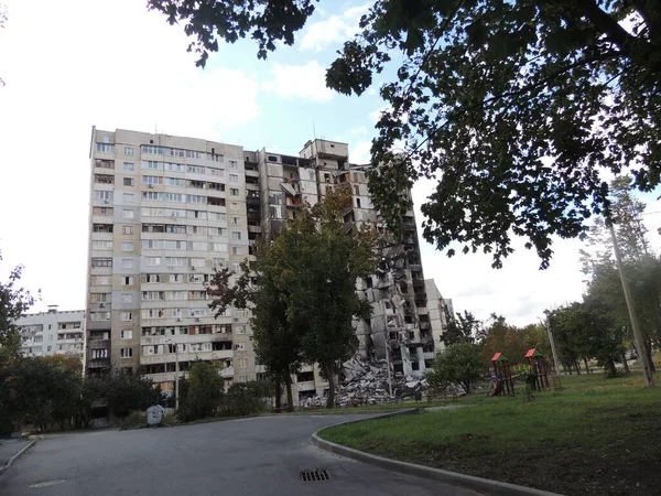 Ukrainian District City Kharkov Saltovka Which Suffered Shelling War Russia — Stock Photo, Image