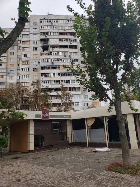 Guerre Ukraine Kharkov Détruit Maisons Touchées Ukraine Maisons Brûlées Guerre — Photo