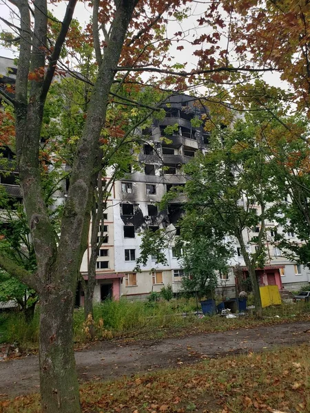 War in Ukraine, Destroyed Kharkov, Affected houses Ukraine, Burnt houses, Ukraine war, after shelling, empty area, after hostilities