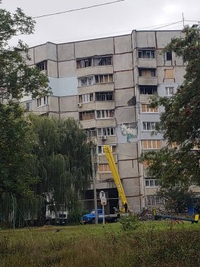 Ukrayna 'daki savaş, Harkov' u Yıkmak, Ukrayna 'daki evler, yanmış evler, Ukrayna savaşı, bombardıman sonrası, boş bölge, çatışmalar sonrası