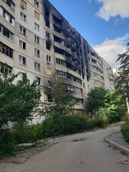 War Ukraine Destroyed Kharkov Affected Houses Ukraine Burnt Houses Ukraine — Stock Photo, Image