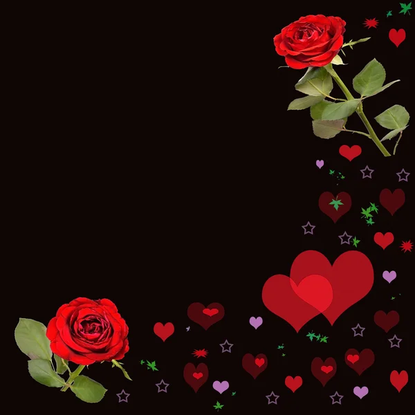 Valentines card with red roses and red heart — Stock Photo, Image