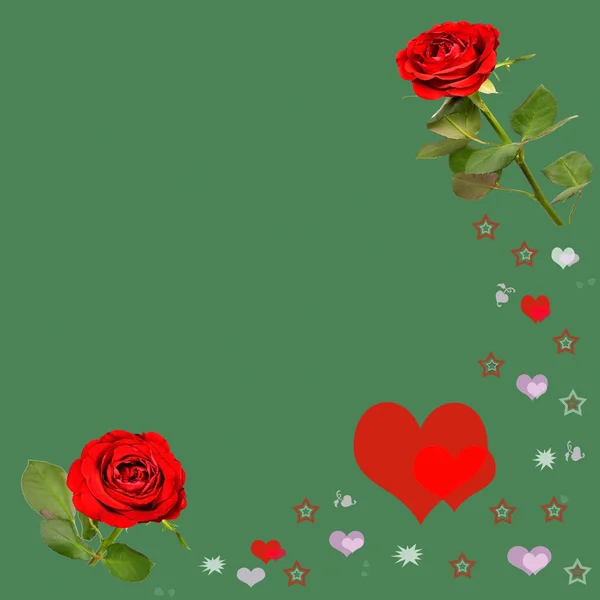 Biglietto di San Valentino con rose rosse e cuore rosso — Foto Stock