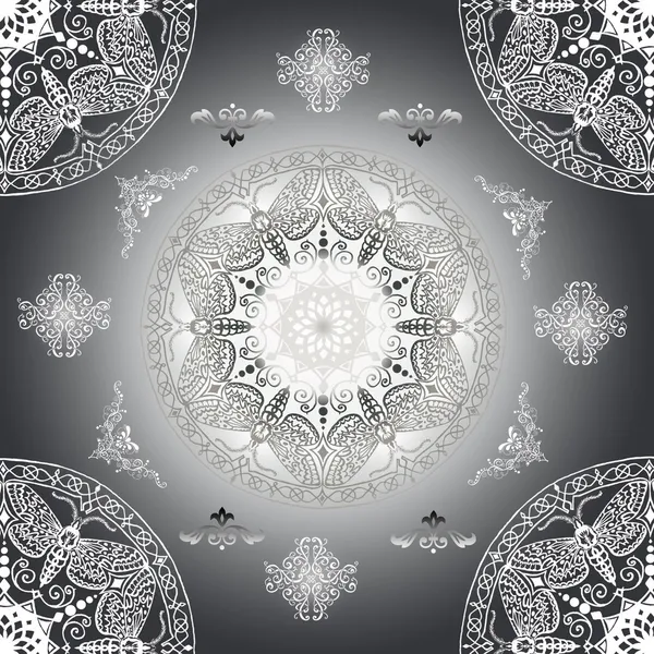 Decorative seamless black and white pattern with round vintage frames — Stock Photo, Image