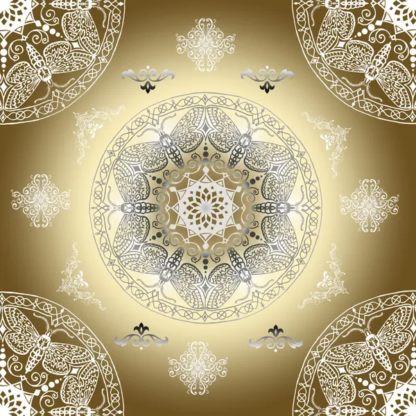 Decorative seamless gold pattern with round vintage frames — Stock Photo, Image