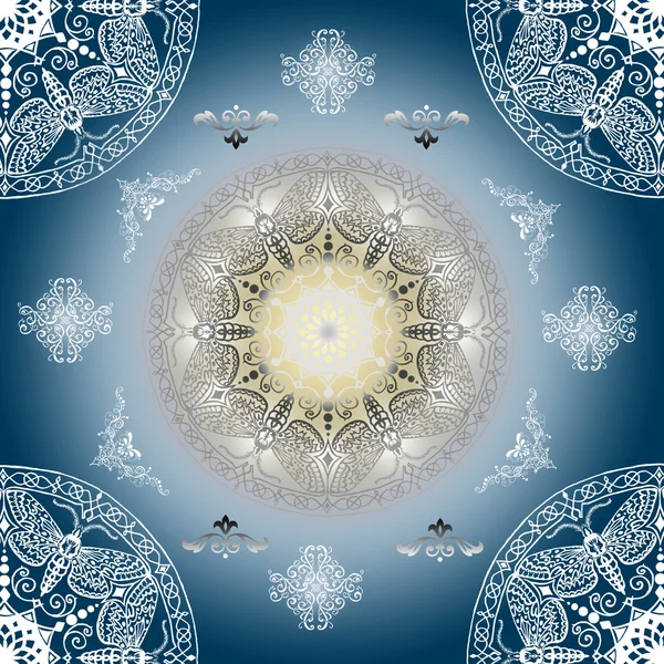 Decorative seamless blue pattern with round vintage frames — Stock Photo, Image