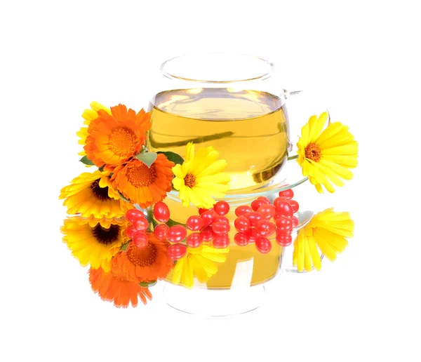 Tasse à thé avec des fleurs de calendula — Photo