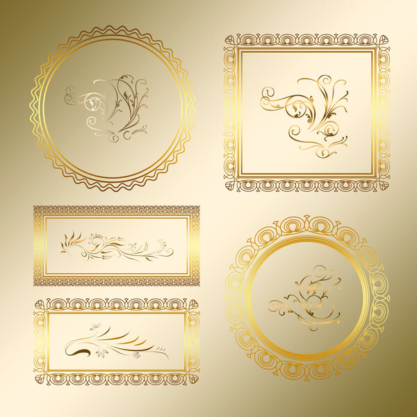 Frames set gold background, illustration