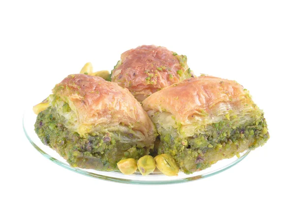 Baklava Turca Com Mel Nozes Isoladas Sobre Fundo Branco — Fotografia de Stock