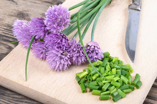 Siberian Onion Allium Schoenoprasum Cut Plank Vegetarian Food Culinary Use — Stockfoto