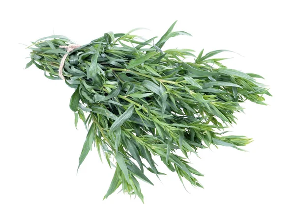 Pile Fresh Green Tarragon Artemisia Dracunculus Izolowanym Białym Tle — Zdjęcie stockowe